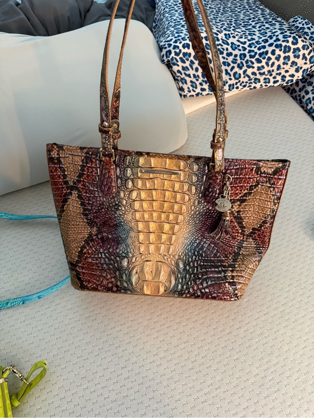 Brahmin Multicolor Croc-Embossed Leather Shoulder Tote